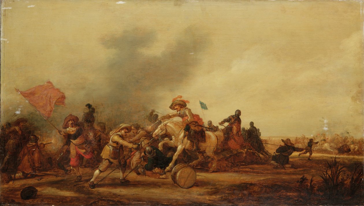 Starcie kawalerii z piechotą, 1634 autorstwa Jan Martszen de Jonge