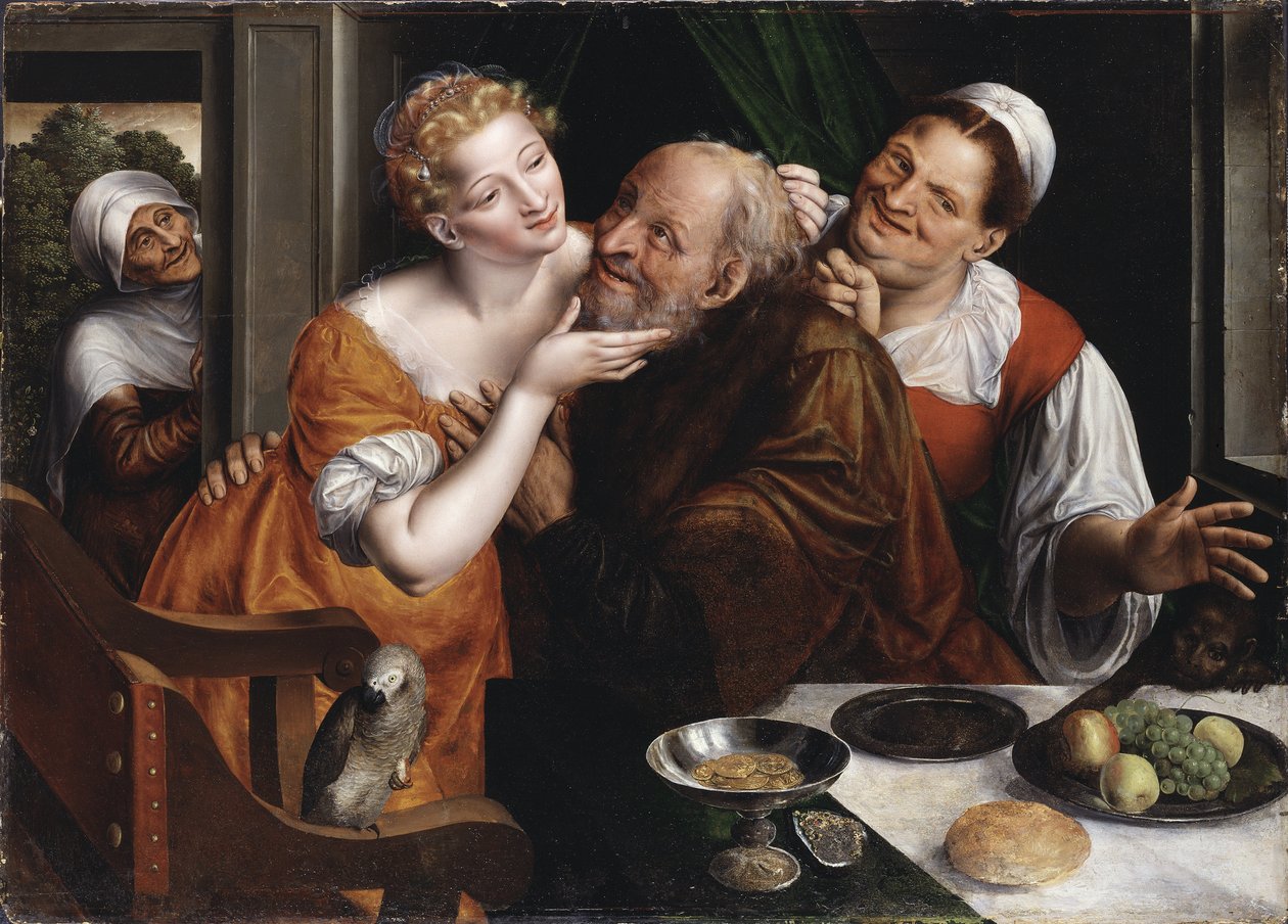 Le couple mal assorti - Źle dobrana para, przez Massys (Matsys), Jan (1510-1575). Olej na drewnie autorstwa Jan Massys