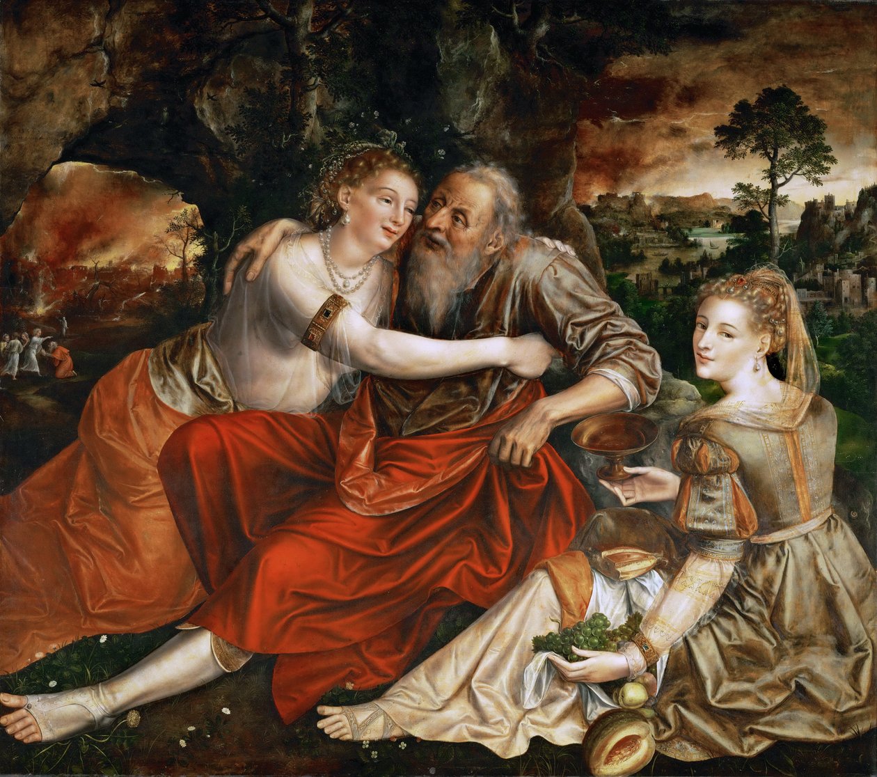 Loth et ses filles - Lot i jego córki - Jan Massys (Matsys, Metsys, Matsijs) (1510-1575). Olej na drewnie autorstwa Jan Massys