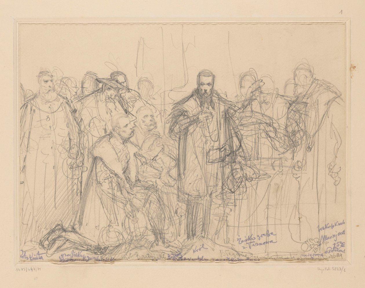 Błaganie Zygmunta Augusta o porzucenie Barbary, szkic koncepcyjny autorstwa Jan Matejko