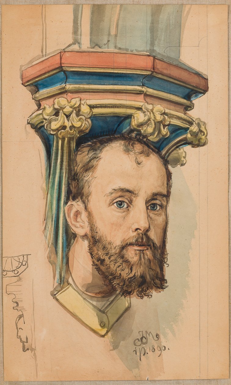Karton do polichromii Kościoła Mariackiego - Konsola kształtu męskiej głowy (portret T. Stryjeńskiego) autorstwa Jan Matejko