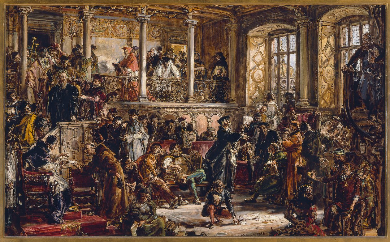 Złoty wiek literatury w XVI w. Reformacja. Przewaga katolicyzmu autorstwa Jan Matejko
