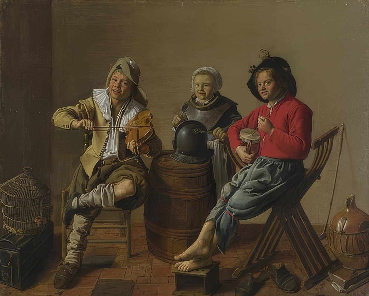 Dwóch chłopców i dziewczyna, grają muzykę. 1629 autorstwa Jan Miense Molenaer