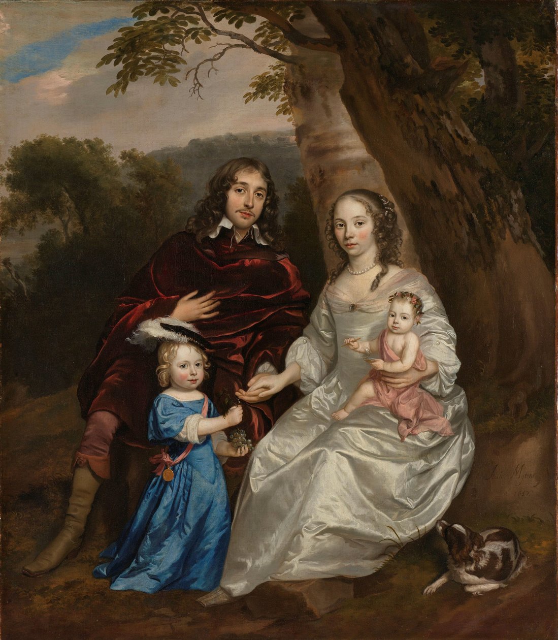 Govert van Slingelandt (1623-90), pan Dubbeldam. Ze swoją pierwszą żoną Christiną van Beveren i dwoma synami autorstwa Jan Mijtens