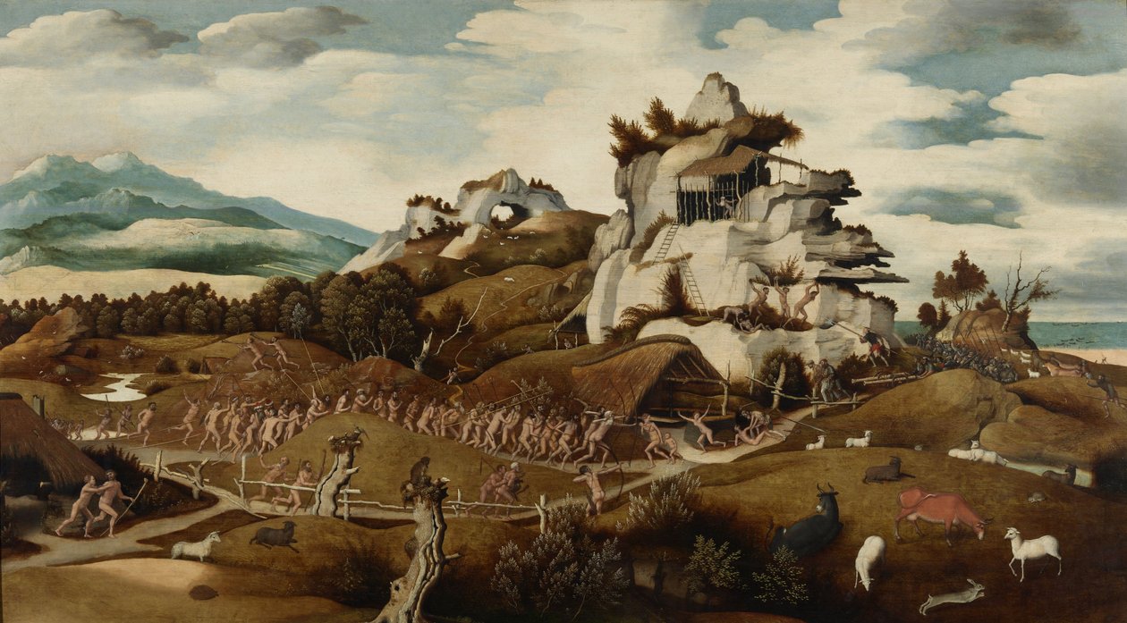Krajobraz z epizodem z podboju Ameryki, ok. 1535 autorstwa Jan Mostaert