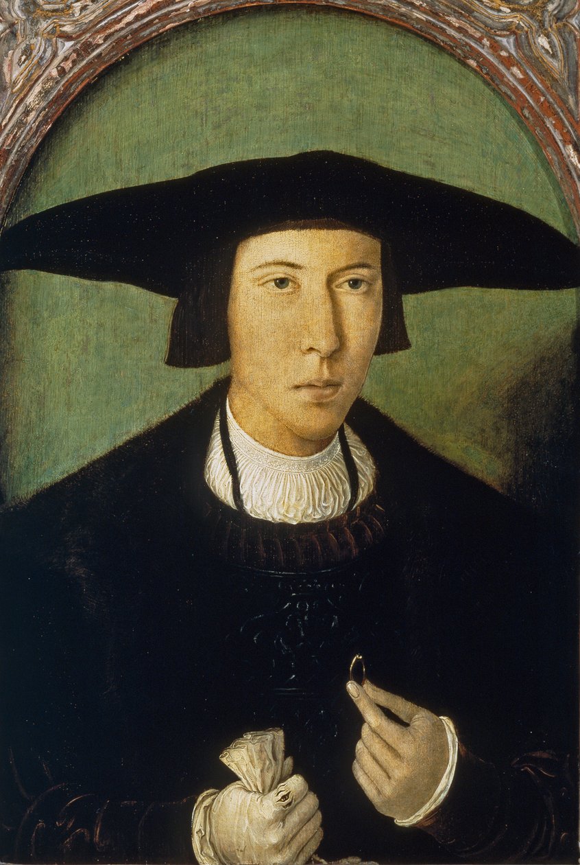 ""Portret młodzieńca"" (Portret młodzieńca) Obraz Jana Mostaerta (1472/73-1555/56) ok. 1520 Wymiary 53x37 cm Museo del Prado, Madryt autorstwa Jan Mostaert