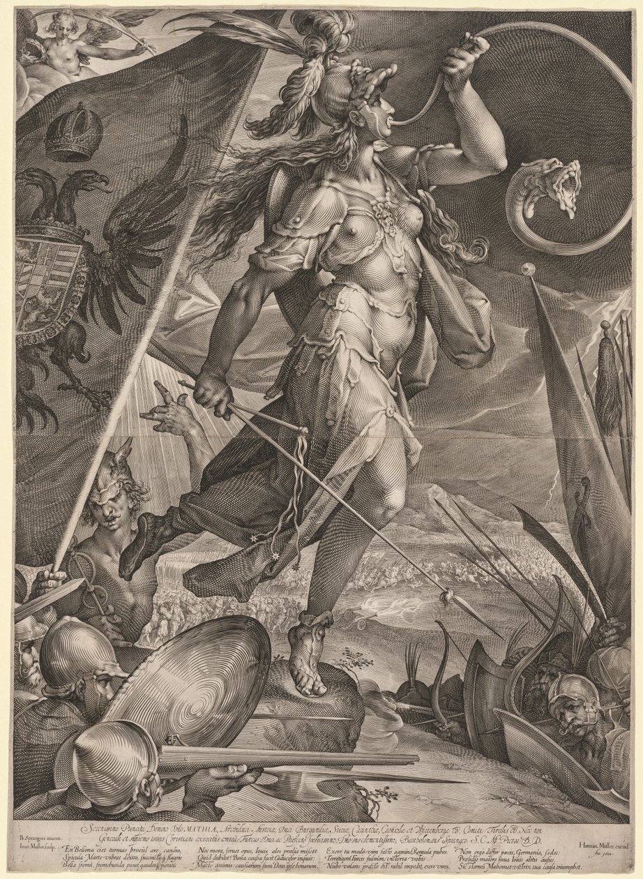 Bellona prowadząca armie cesarza przeciwko Turkom, 1600. autorstwa Jan Muller