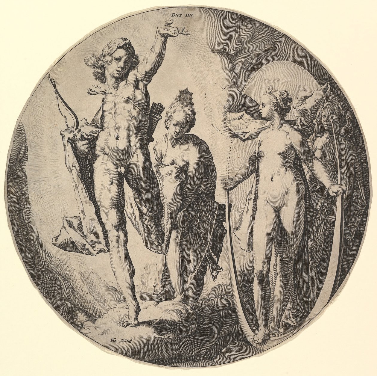 Czwarty dzień umiera IV, z cyklu Stworzenie świata, ca. 1596. autorstwa Jan Muller