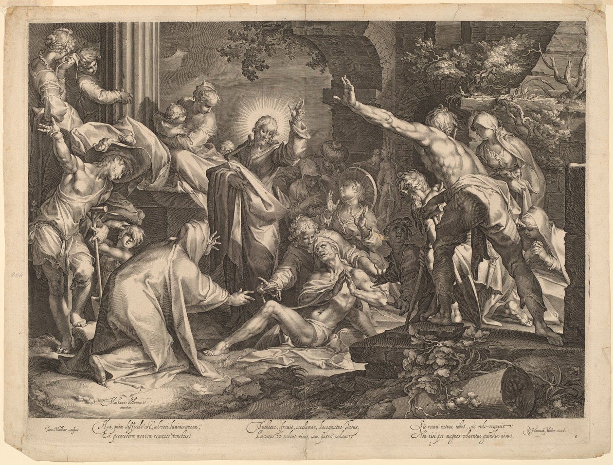 Wskrzeszenie Łazarza autorstwa Jan Muller, after Abraham Bloemaert