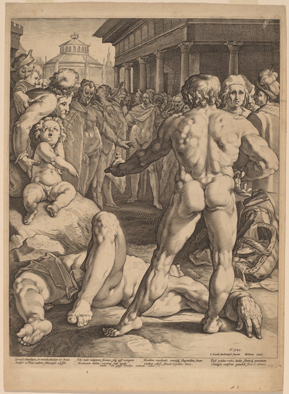 Walka między Ulissesem a Irusem autorstwa Jan Muller, after Cornelis Cornelisz van Haarlem