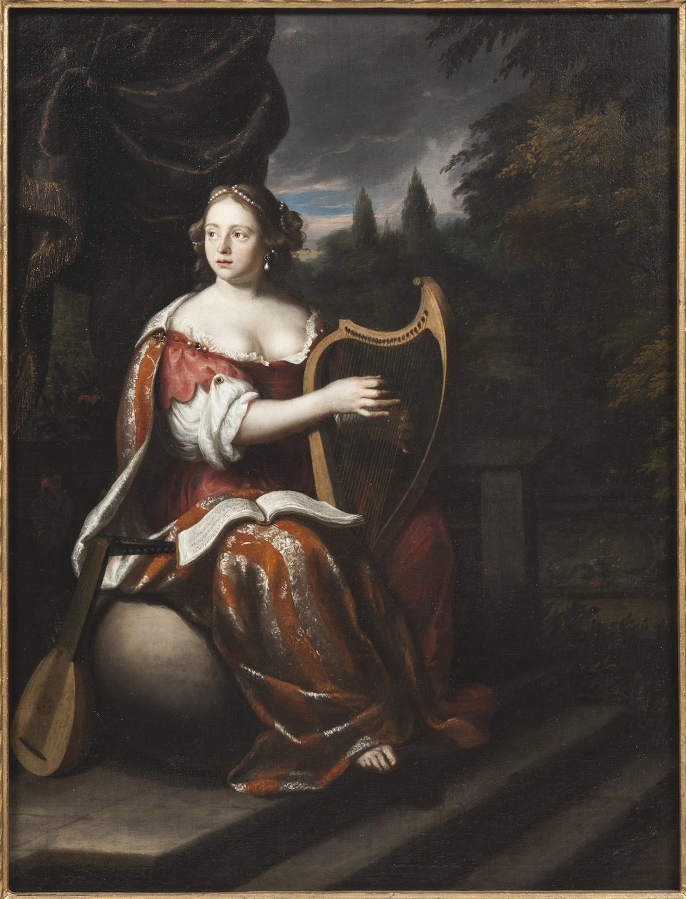 Femme jouant de la harpe - Pani grająca na harfie, autorstwa Mijtensa (Meytensa), Martina van Starszego (1648-1736). Olej na płótnie. Wymiar : 78x60 cm. Muzeum Narodowe w Sztokholmie autorstwa Jan Mytens or Mijtens