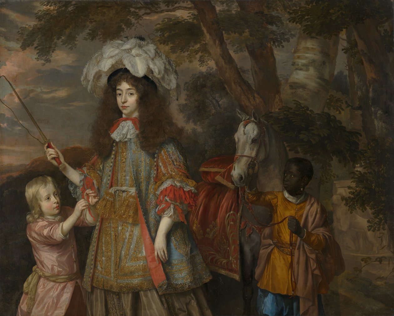 Portret Marii Orańskiej (1642-1688), z Hendrikiem van Zuijlesteinem (zm. 1673) i Sługą, 1665 autorstwa Jan Mytens or Mijtens
