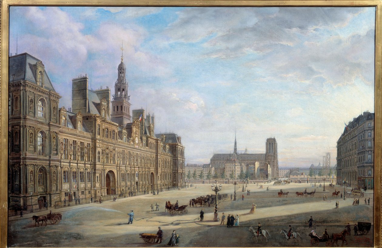 Ratusz Paryża w 1868 r. Obraz Jana Ostogi De Miodoucheski (Mioduzsewski) (1831 -? ). Olej na płótnie. Wymiary: 0,78 x 1,17m. Paryż, Musee Carnavalet - Ratusz Paryża w 1868 r. Obraz Jana Ostogi pędzla Miodoucheskiego (Mioduzsewskiego) (1831-? ). O autorstwa Jan Ostoja Mioduszewski