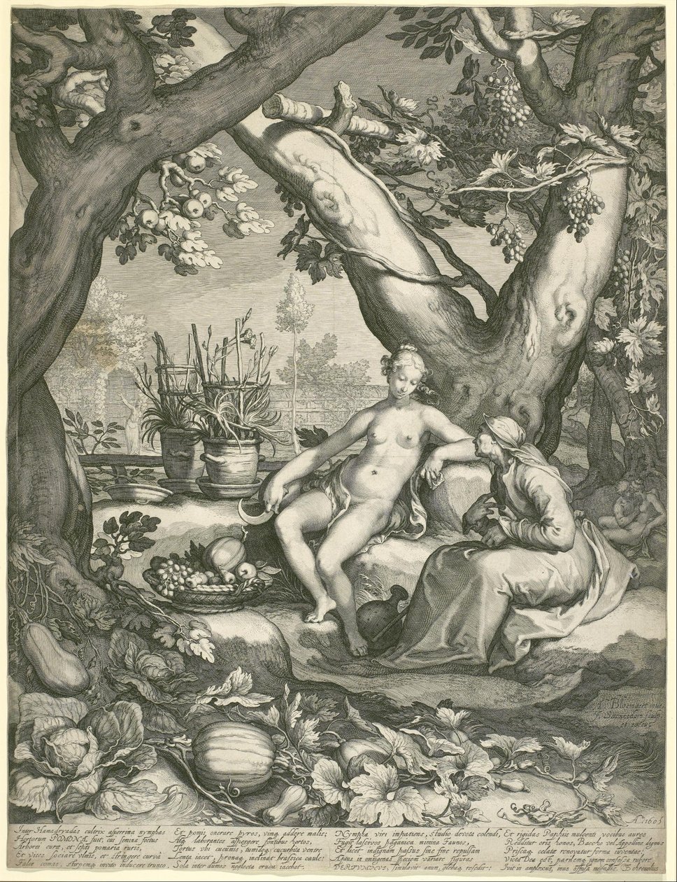 Vertumnus pożycza postać starej kobiety, aby zdobyć miłość Pomony autorstwa Jan Pietersz. Saenredam