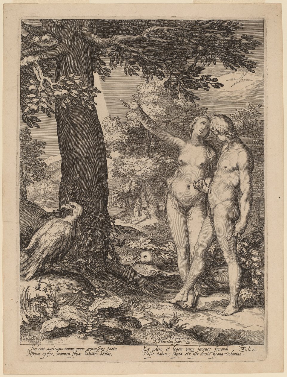 Adam i Ewa przed Drzewem Wiedzy autorstwa Jan Pietersz Saenredam after Abraham Bloemaert