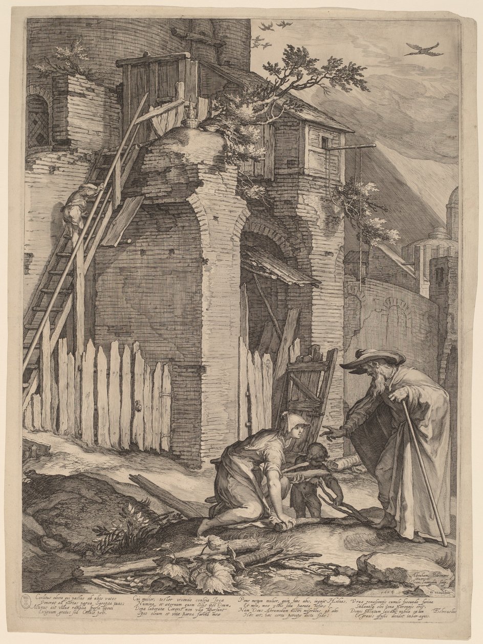 Prorok Eliasz z wdową z Sarepty autorstwa Jan Pietersz Saenredam, after Abraham Bloemaert
