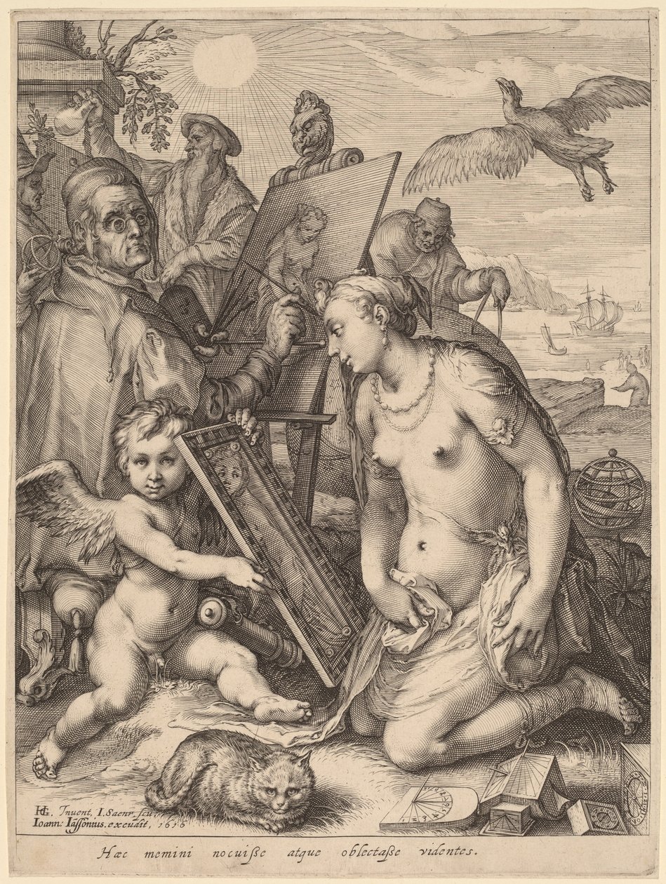 Artysta malujący nagą kobietę: alegoria percepcji wizualnej autorstwa Jan Pietersz Saenredam, after Hendrik Goltzius