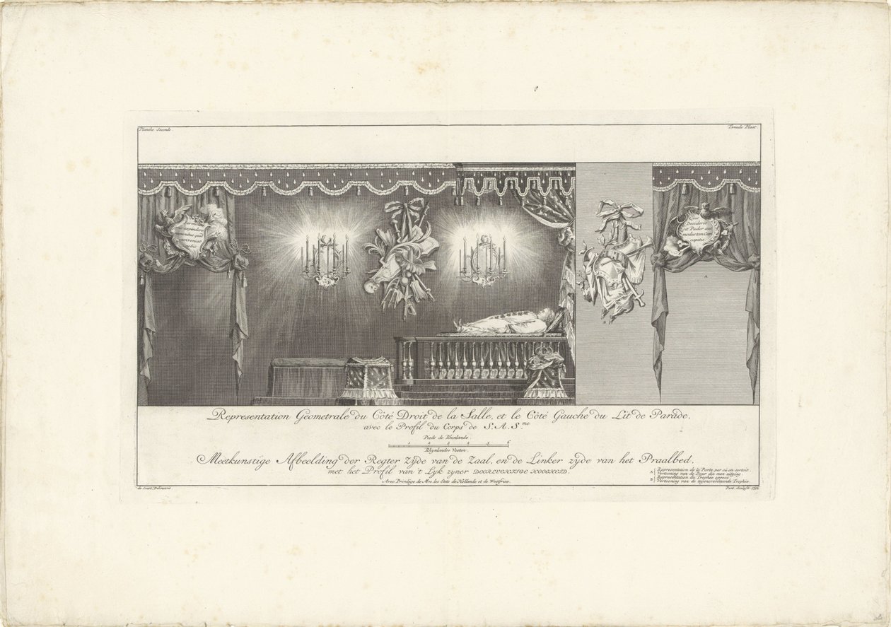 Prawa strona sali z majestatem księcia Wilhelma IV, 1751 Representation Geometrale du Côte Droit (...) / Meetkonstige Obraz prawej strony sali i lewej strony łóżka Splendor, z profilem 
