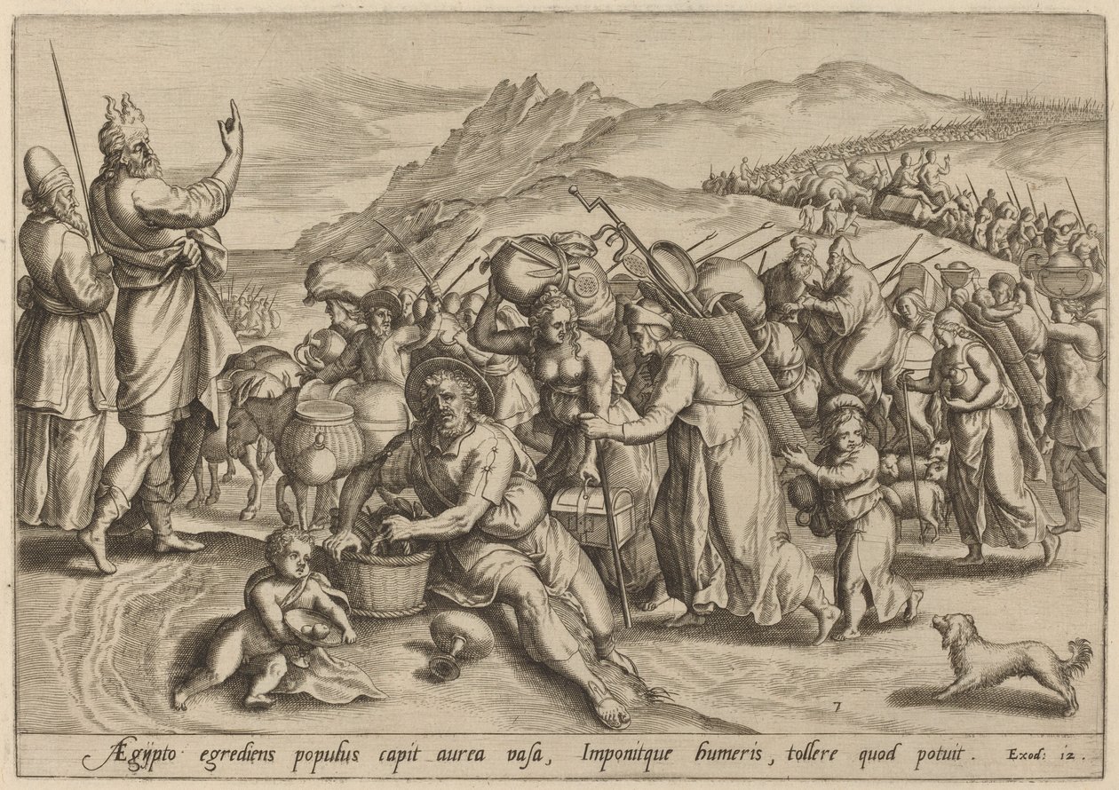 Wyjście z Egiptu autorstwa Jan Sadeler I, after Maarten van Cleef