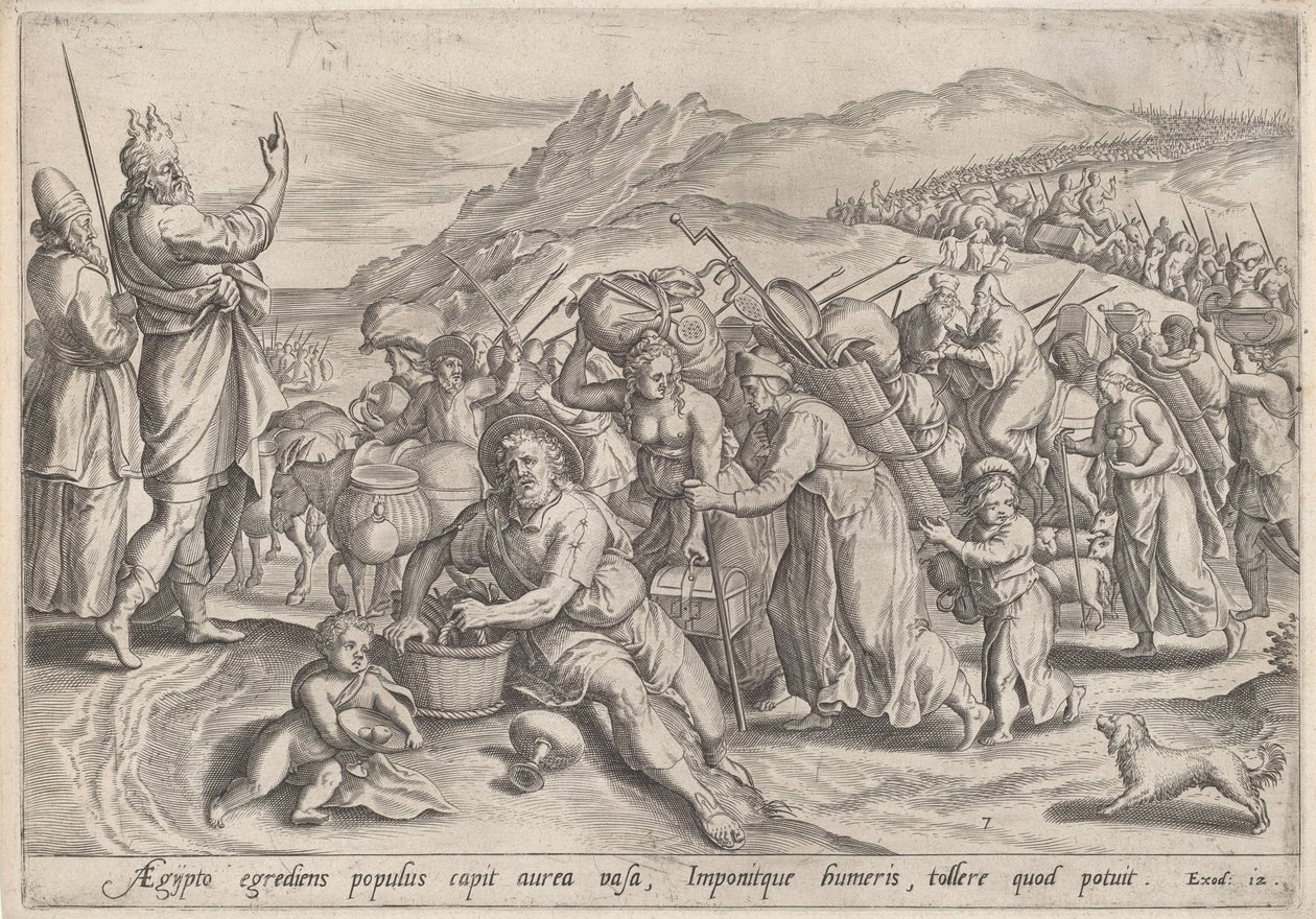Wyjście z Egiptu autorstwa Jan Sadeler I, after Maarten van Cleef
