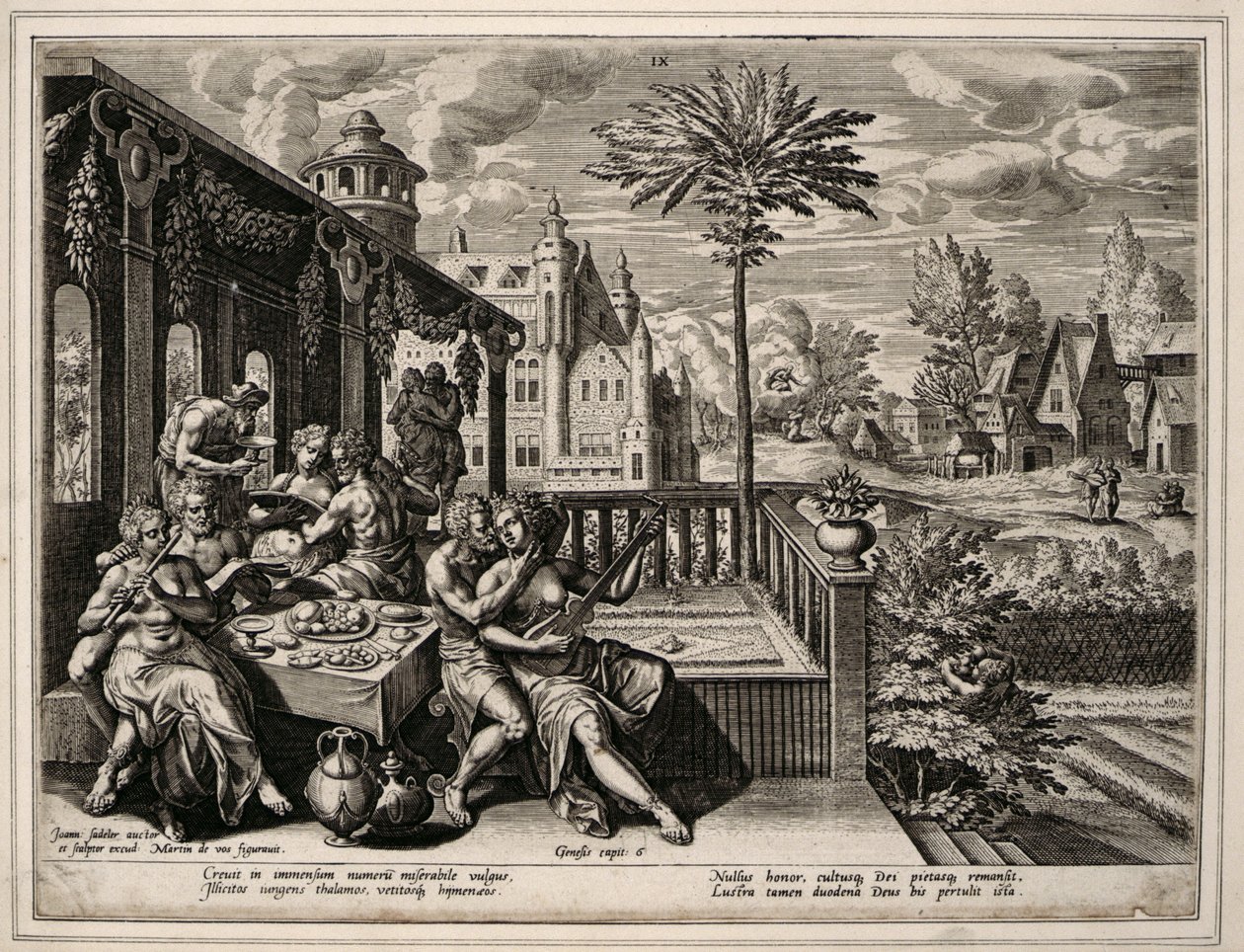 Księga Rodzaju, rozdział 6, werset 9, ok. 1600 (rycina na papierze tkanym) autorstwa Jan Sadler