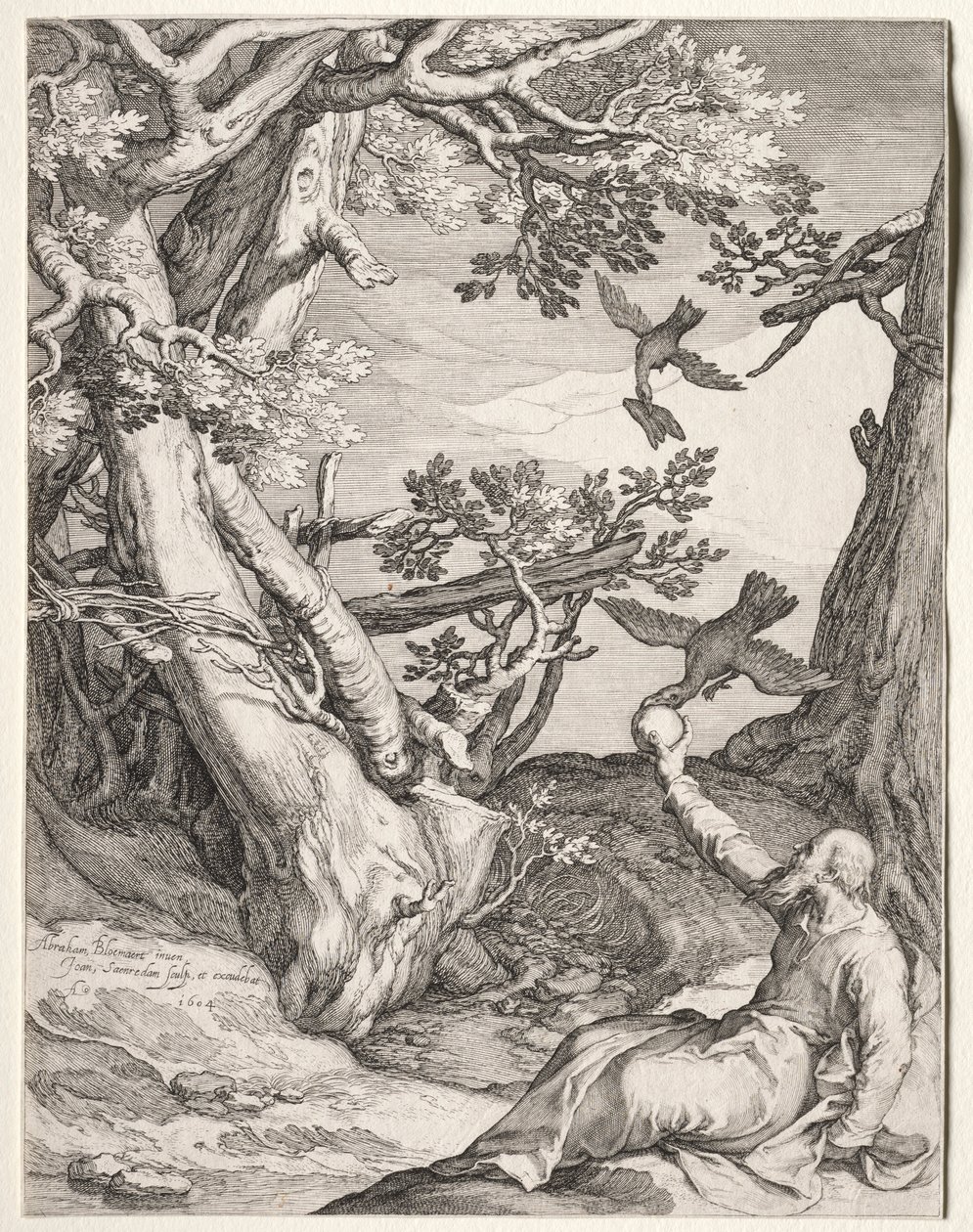 Eliasz na pustkowiu karmiony przez kruki, 1604. autorstwa Jan Saenredam