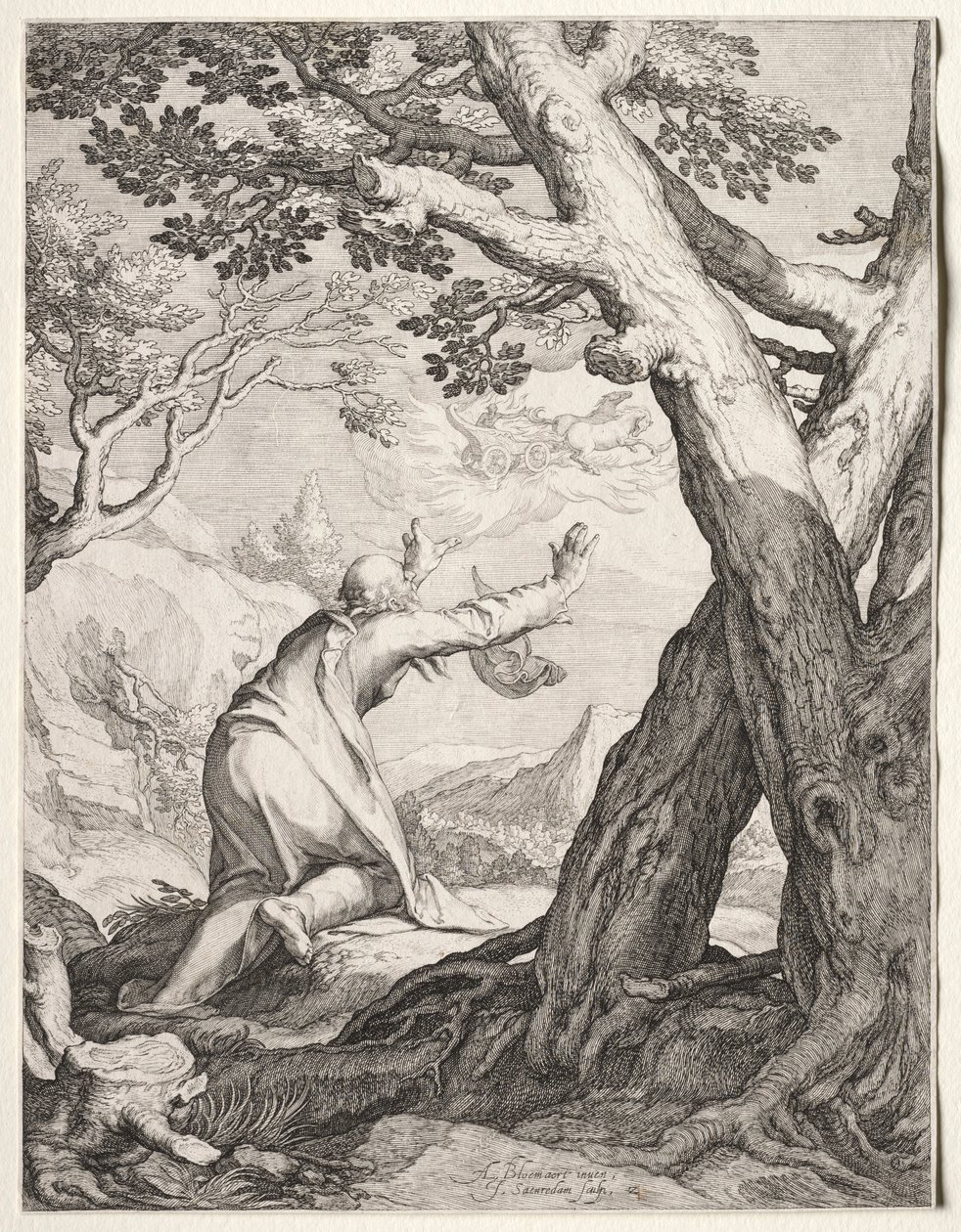 Elizeusz i Eliasz Rydwan ognia, 1604. autorstwa Jan Saenredam