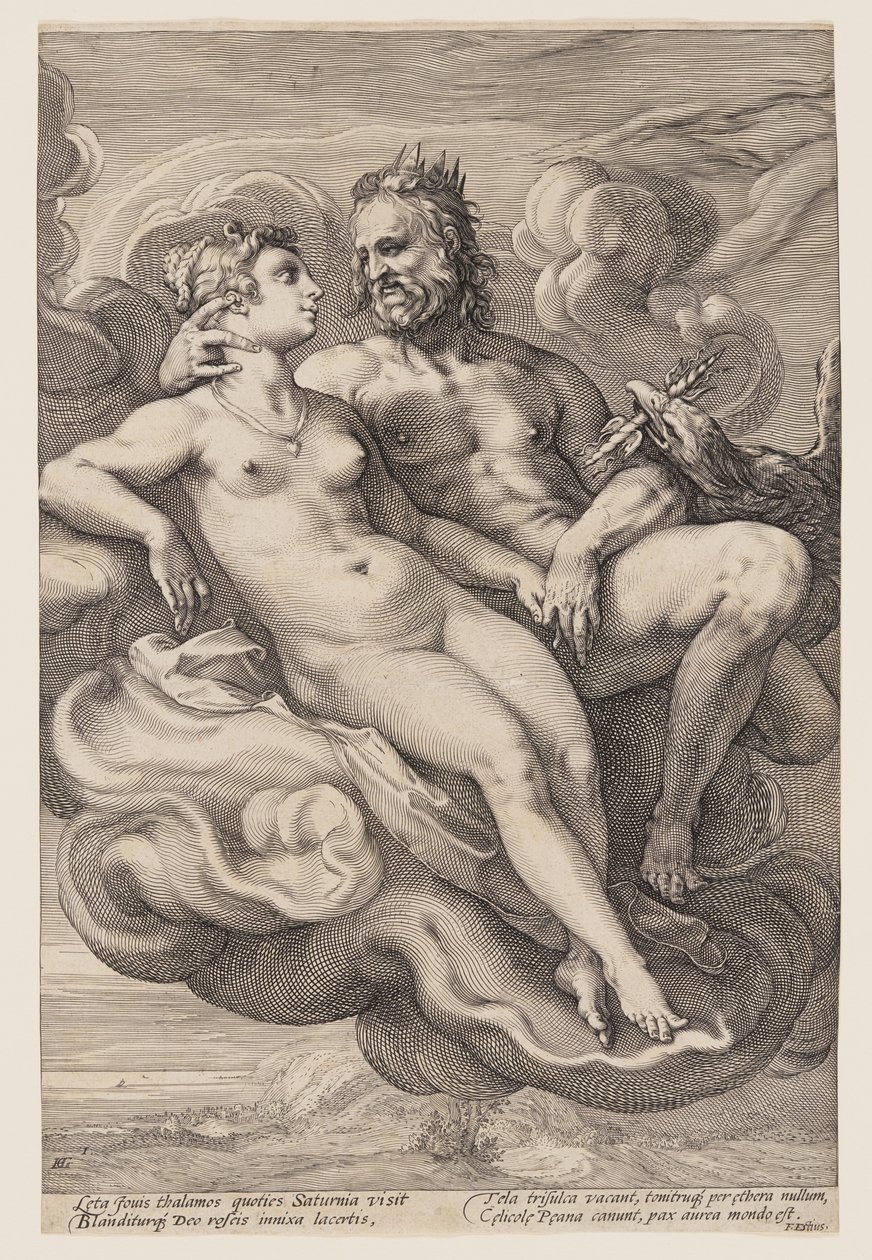 Jowisz i Junona siedzący w chmurach, od Three Paired Gods and Goddesses autorstwa Jan Saenredam