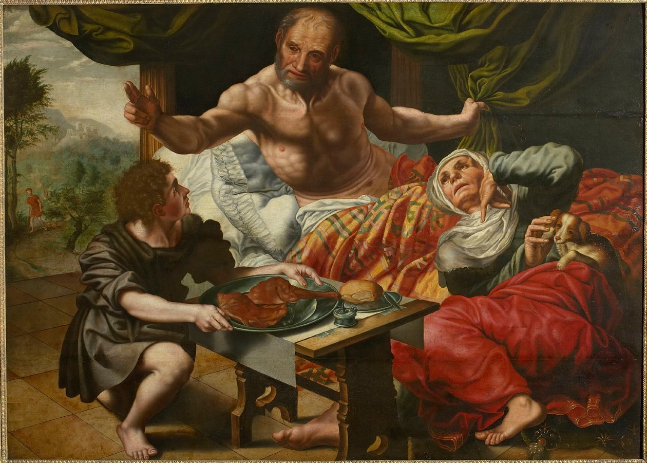 Izaak błogosławi Jakubowi, połowa XVI wieku. autorstwa Jan Sanders Hemessen van