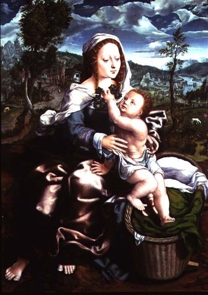 Madonna z dzieciątkiem siedząca w rozległym pejzażu autorstwa Jan Sanders van Hemessen