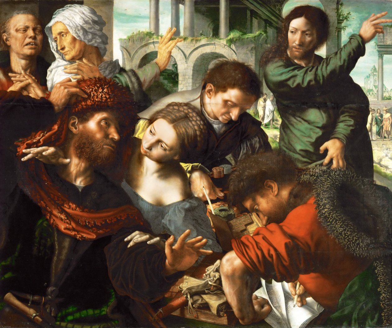 Powołanie św. Mateusza - Jan Sanders van Hemessen (ok. 1500-ok. 1566). Olej na drewnie, ok. 1548. Wymiar : 114x137 cm. Muzeum Historii Sztuki, Wiedeń autorstwa Jan Sanders van Hemessen