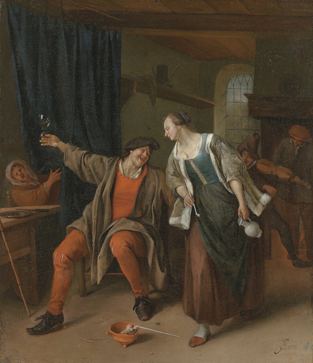Para wieśniaków bawi się w karczmie autorstwa Jan Steen