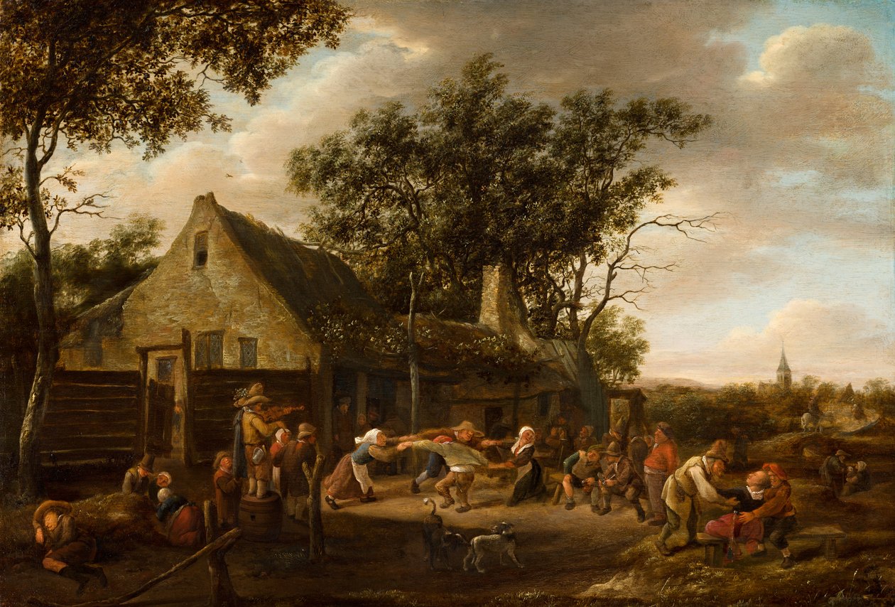 Tańczący chłopi przed karczmą autorstwa Jan Steen