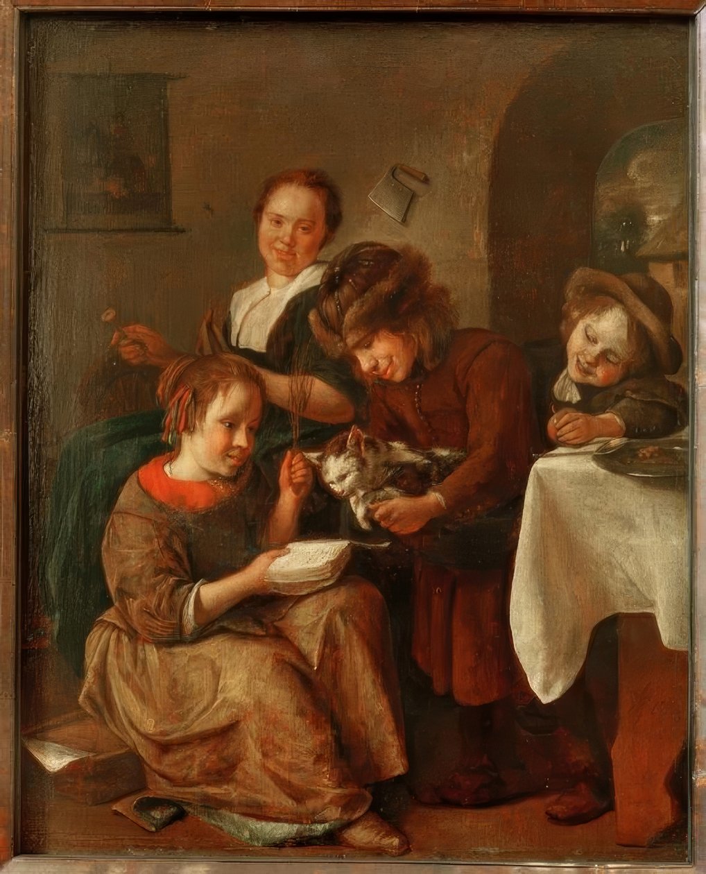 Dzieci uczą kota czytać autorstwa Jan Havickszoon Steen