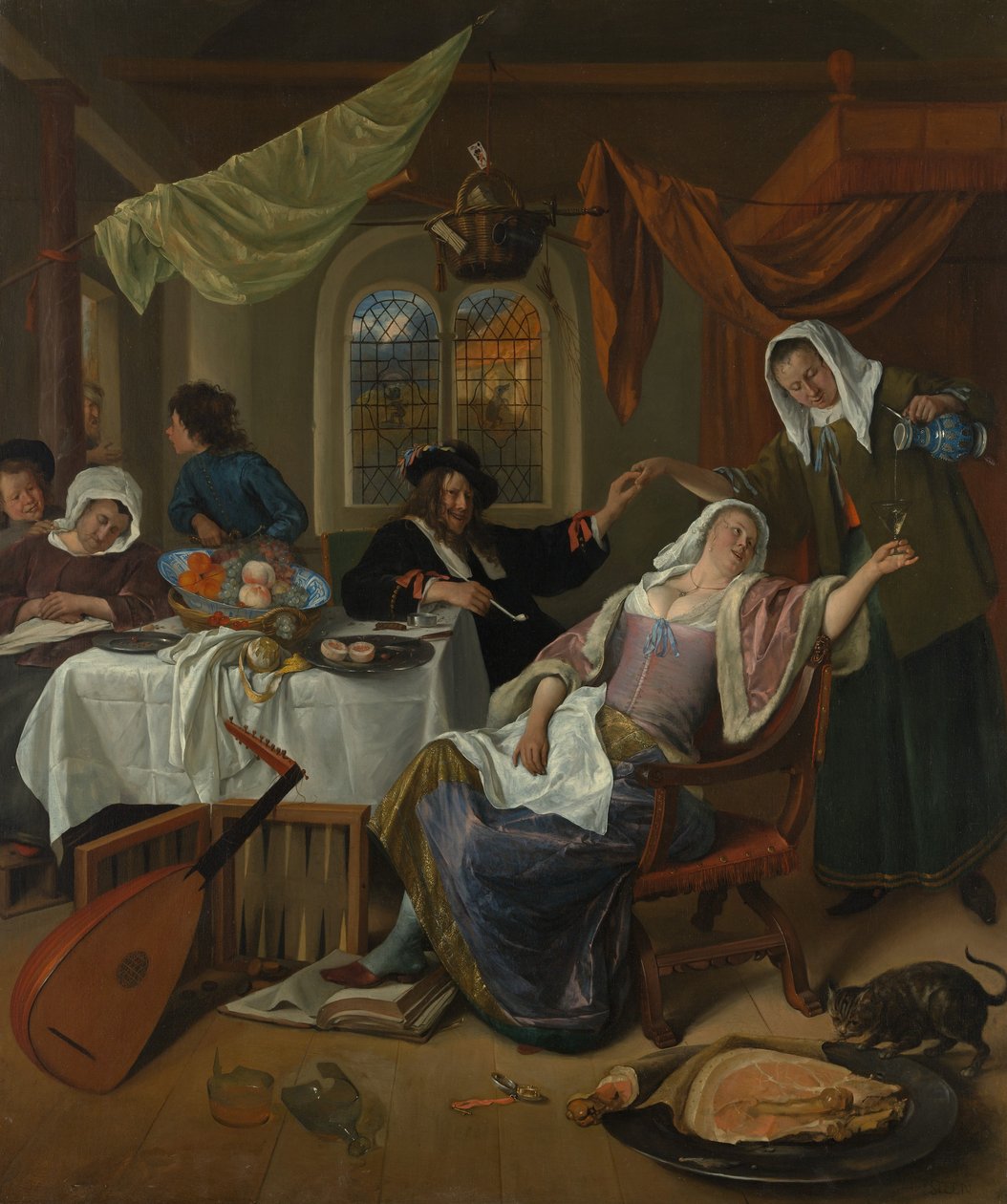 Rozwiązłe gospodarstwo domowe, ca. 1663-64. autorstwa Jan Havickszoon Steen