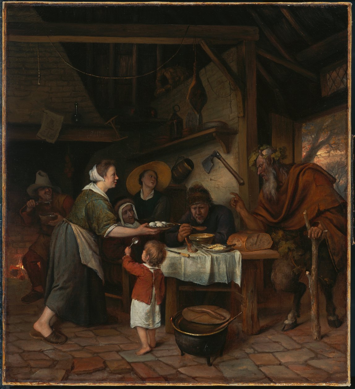 Satyr i rodzina chłopska autorstwa Jan Steen