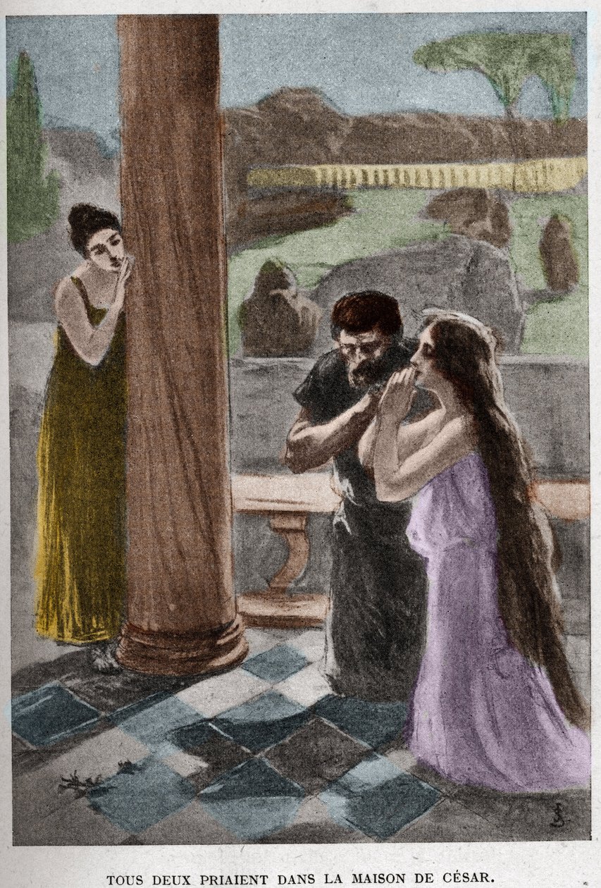 Obaj modlili się w domu Cezara (rozdział VIII) ilustracja JANA STYKI (1858-1925) do powieści Henryka Sienkiewicza „Quo Vadis”. autorstwa Jan Styka