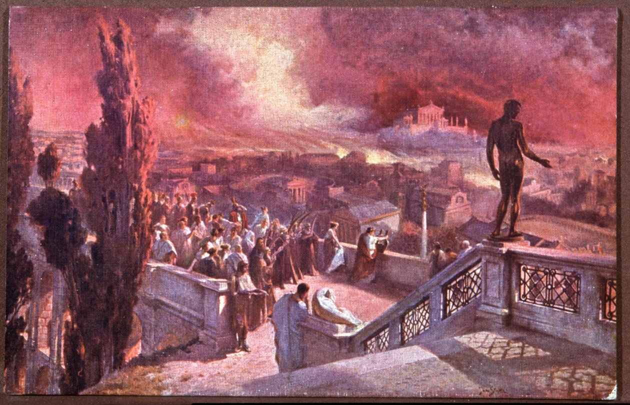 Incendie de Rome, Wielki pożar Rzymu (pocztówka) autorstwa Jan Styka