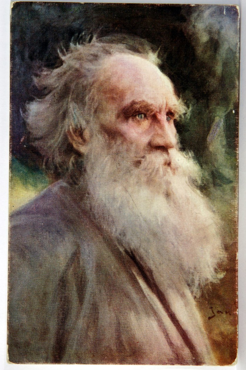 Literatura. Rosyjski pisarz Lew Tołstoj. Pocztówka Jana Styki, Francja, ok. 1910 r. (pocztówka) autorstwa Jan Styka