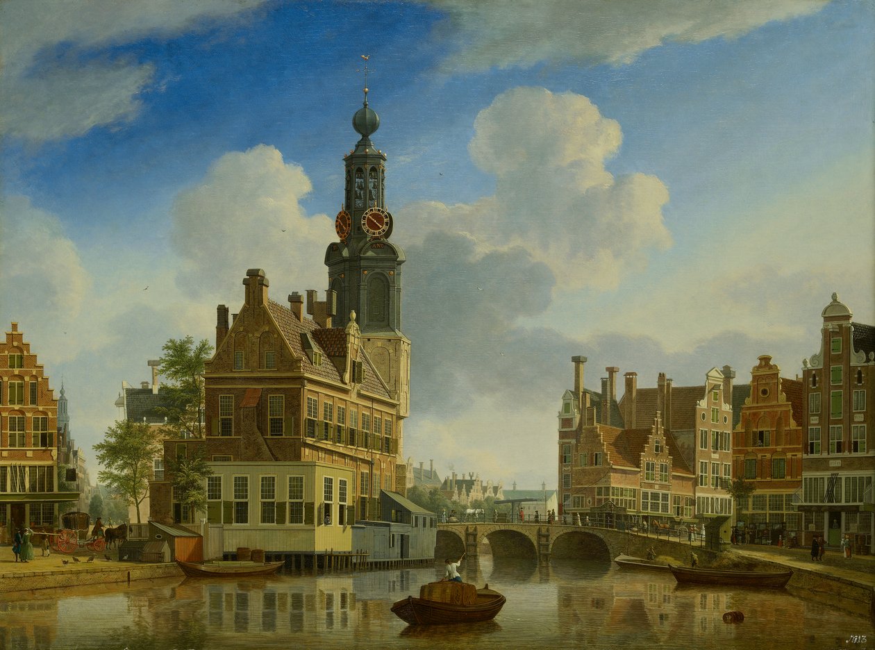 Wieża Munt widziana z Singel, 1751 autorstwa Jan Ten Compe