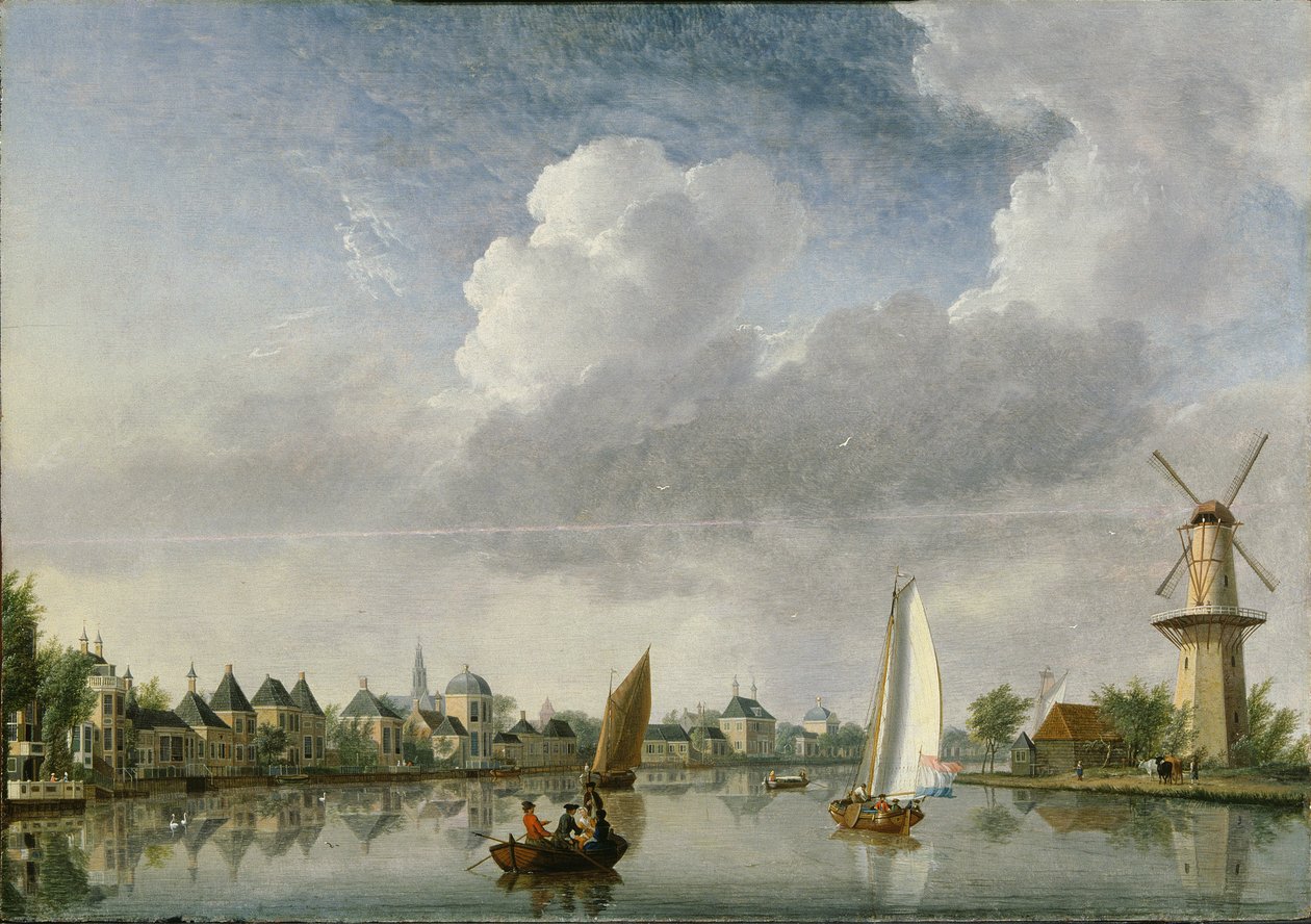 Rzeka Spaarne w Haarlemie, 1750. autorstwa Jan Ten Compe