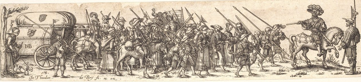 Wiara żołnierzy, na czele oficera na koniu autorstwa Jan Theodor de Bry