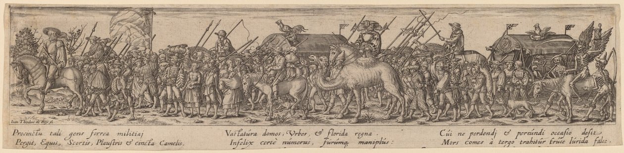 Pociąg wojskowy i śmierć autorstwa Jan Theodor de Bry after Erhard Schön
