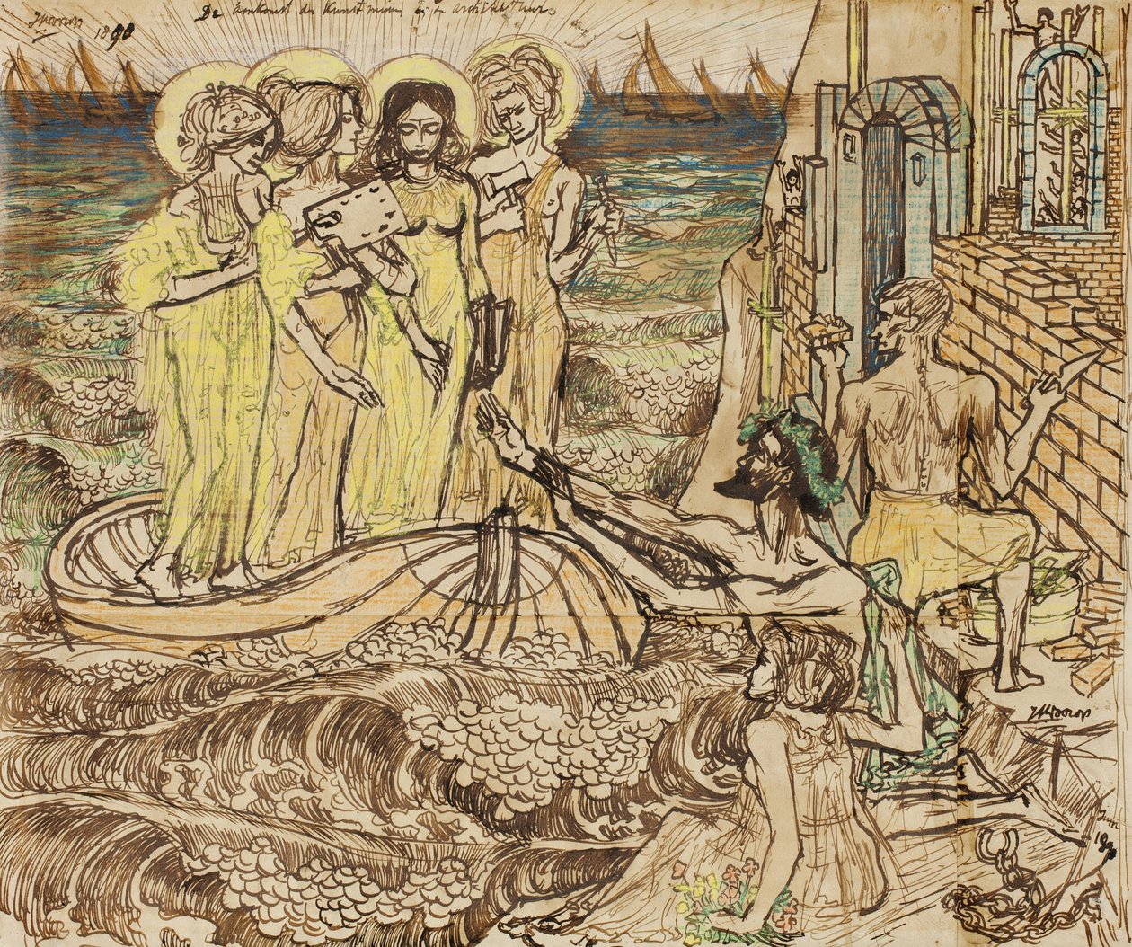 Przybycie muz sztuki w architekturze, 1890 autorstwa Jan Toorop