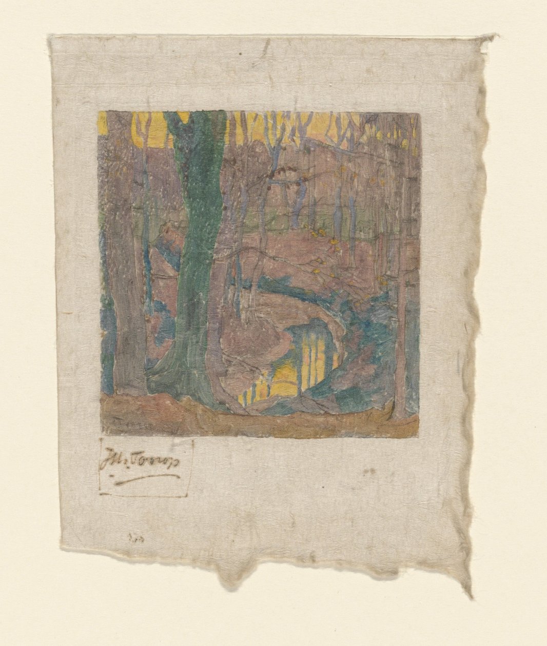 Nagie dęby wzdłuż strumienia W lesie (tytuł oryginalny) Le bois hivernal (tytuł oryginalny) autorstwa Jan Toorop (signed by artist)