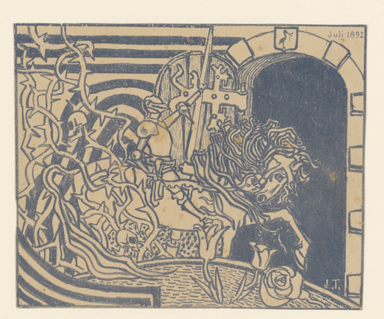 Okładka katalogu z rycerzem na koniu autorstwa Jan Toorop