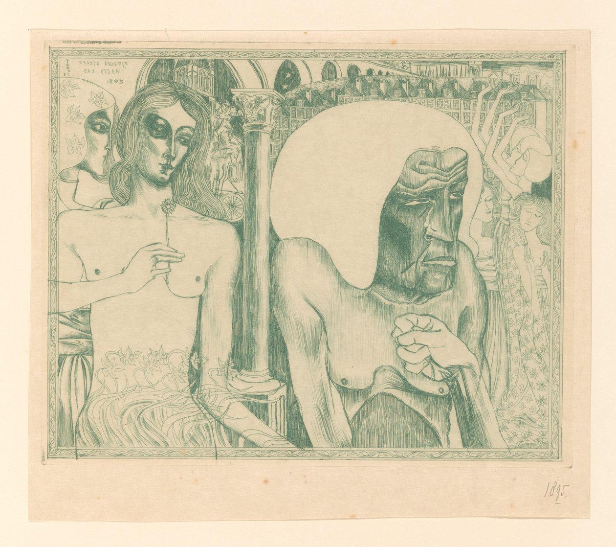 Stara kobieta otoczona młodymi kobietami Młodość i wiek kobiety (tytuł oryginalny) autorstwa Jan Toorop