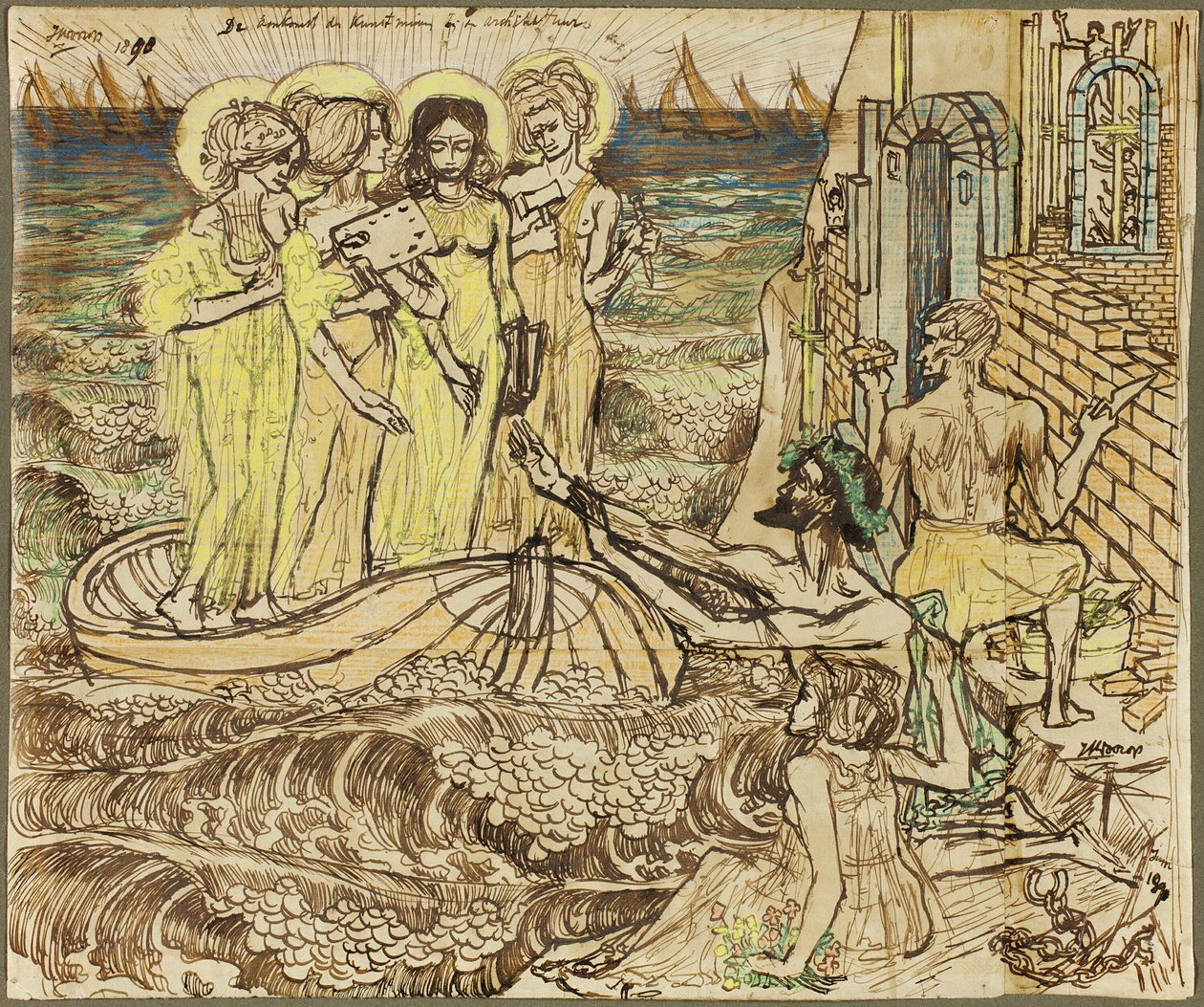 Przybycie muz sztuki do architektury autorstwa Jan Toorop