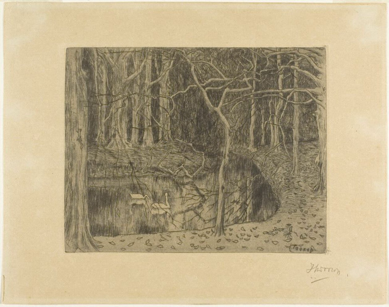 Las ze stawem i łabędziami autorstwa Jan Toorop