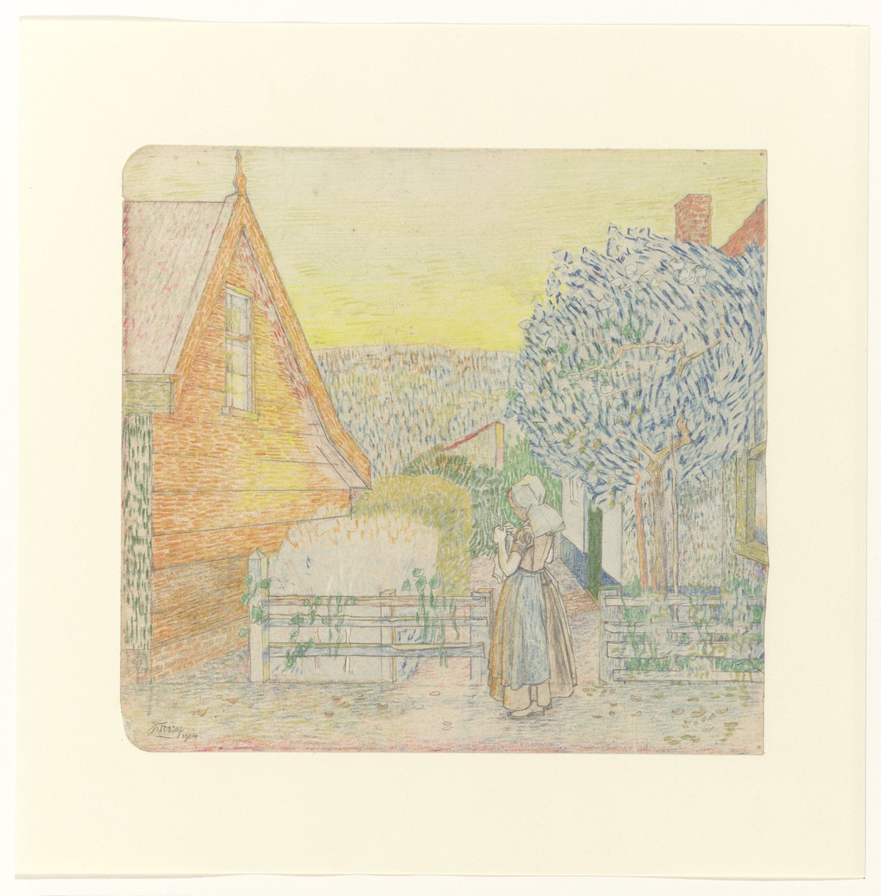 Zeeland girl robi na drutach na dziedzińcu autorstwa Jan Toorop